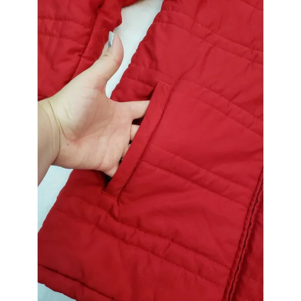 Adidas Women's XS Hooded Hiking Insulated Jacket Red Wisconsin Badger Nylon - Picture 7 of 12